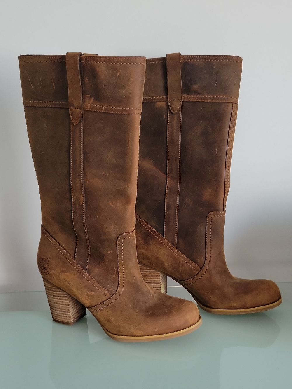 Timberland Tan Nubuck Leather Western Style Heeled Boots Size 7